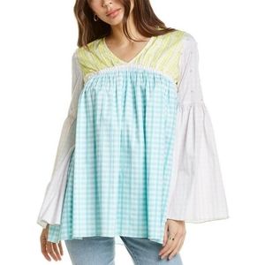 NEW Rococo Sand Camellia Top Tunic Bell Sleeve Gingham Babydoll Fairycore Boho